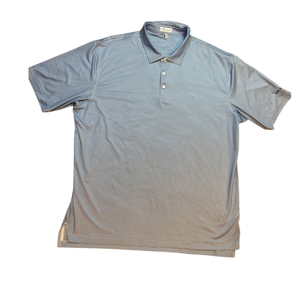 Peter Millar Men's Short Sleeve Polo Shirt Blue Geometric Performance Golf XXL